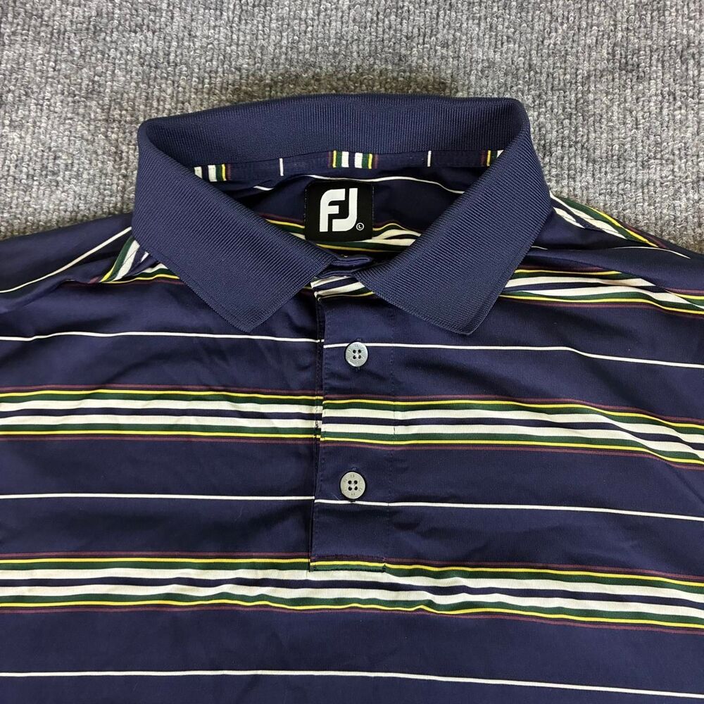 FootJoy Golf Polo Shirt Men’s Large Navy Striped Short Sleeve Performance